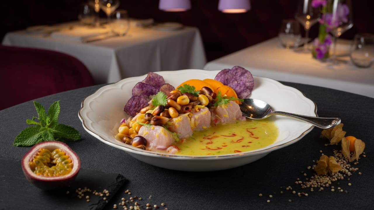 Plato de autor de la alta cocina peruana